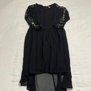 TopShop Black Dress with Sequin Sleeves